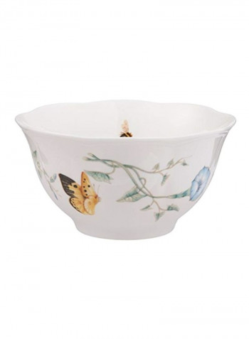 4-Piece Butterfly Printed Meadow Rice Bowls White/Green 16ounce