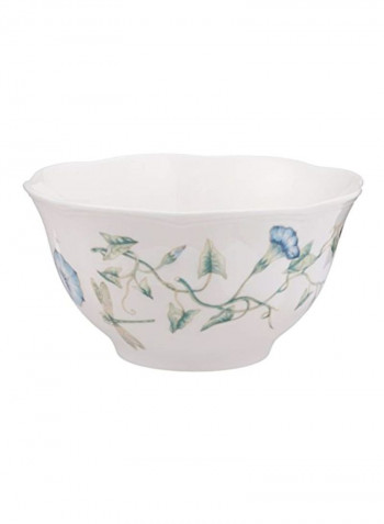 4-Piece Butterfly Printed Meadow Rice Bowls White/Green 16ounce