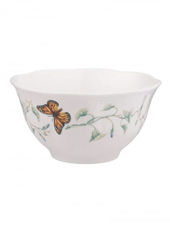 4-Piece Butterfly Printed Meadow Rice Bowls White/Green 16ounce