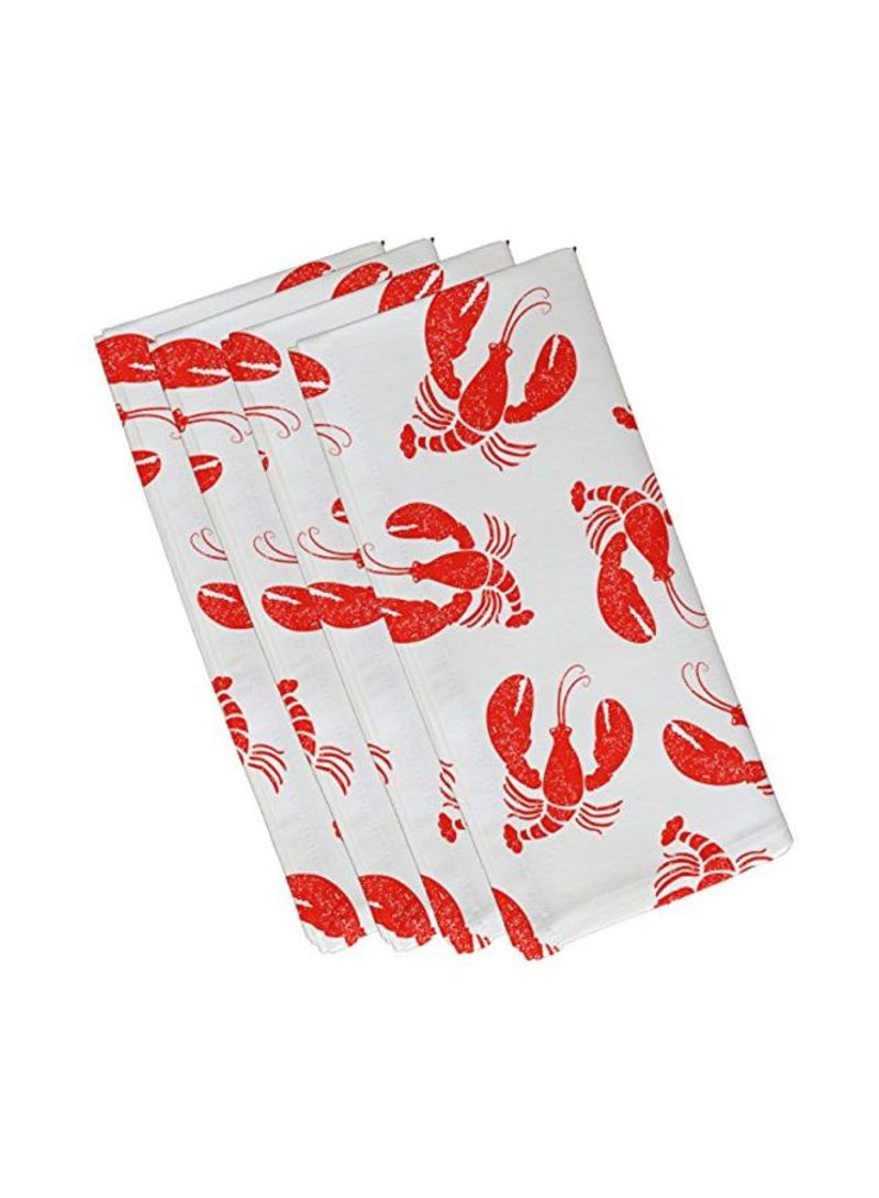 4-Piece Lobster Printed Napkin Set White/Orange 19x19inch