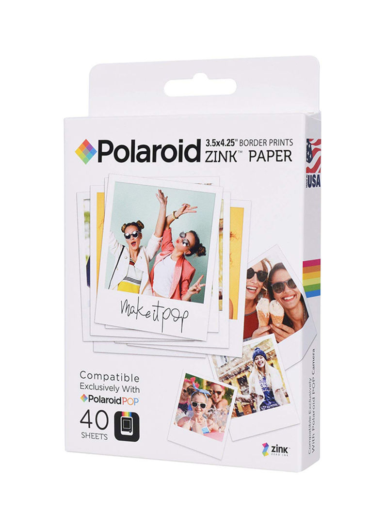 40-Pack Zink Border Print Photo Paper For POP Instant Camera