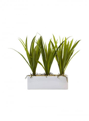 Artificial Grass In Rectangular Pot Green/White