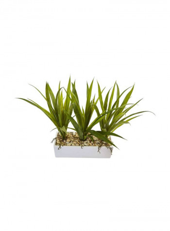 Artificial Grass In Rectangular Pot Green/White