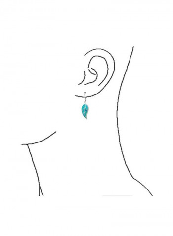 925 Sterling Silver Rhodium Plated Opal Studed Leaf Shape Dangle Earrings