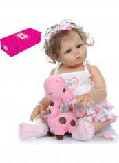 Reborn Baby Doll with White Sundress Heart Outfit and Giraffe Toy 43.3x15x24.5cm