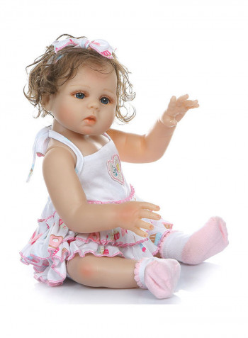 Reborn Baby Doll with White Sundress Heart Outfit and Giraffe Toy 43.3x15x24.5cm