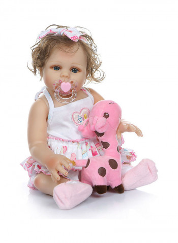 Reborn Baby Doll with White Sundress Heart Outfit and Giraffe Toy 43.3x15x24.5cm