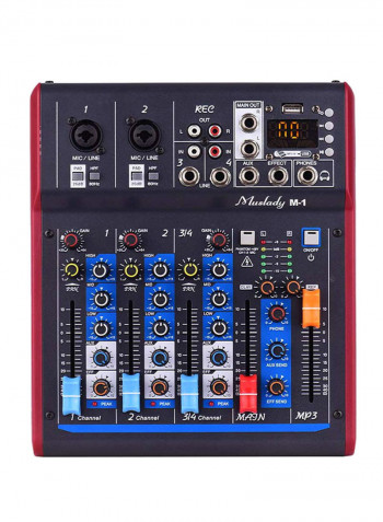 4-Channel Digital Mixing Console With Built-In 48V Phantom Power & Reverberation Effects VM1029 Black/Red