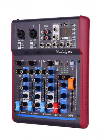 4-Channel Digital Mixing Console With Built-In 48V Phantom Power & Reverberation Effects VM1029 Black/Red