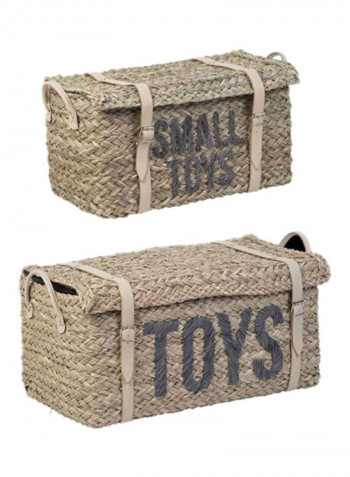 Rattan Storage Basket With Belt, Pack Of 2 - Brown