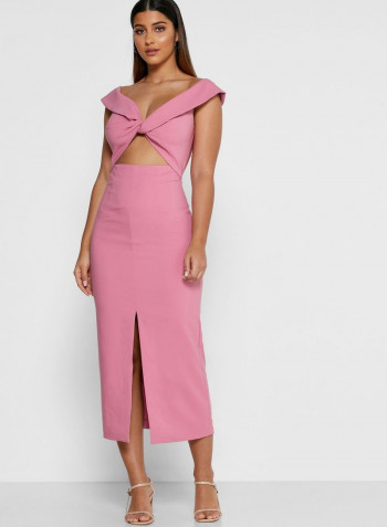 Mae Front Split Cut Out Dress Pink