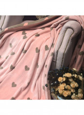 Soft Heart Pattern Throw Bed Blanket Cotton Pink 200x230centimeter