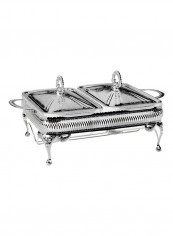 Double Casserole With Warmer Silver 41x28x19cm