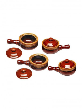 4-Piece Onion Soup Bowls Set With Lid Orange/Yellow 3.5inch