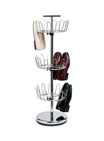 Three-Tier Adjustable Revolving Shoe Rack Silver 12x36.9inch