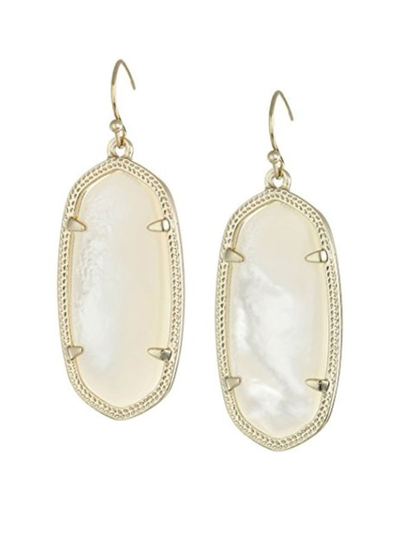 14 Karat Gold Plated Mother-Of-Pearl Studded Dangle Earrings