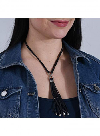 Sterling Silver And Leather Tassel Cord Necklace