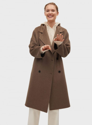 Solid Pattern Longline Coat Brown