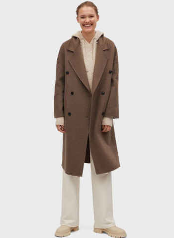 Solid Pattern Longline Coat Brown