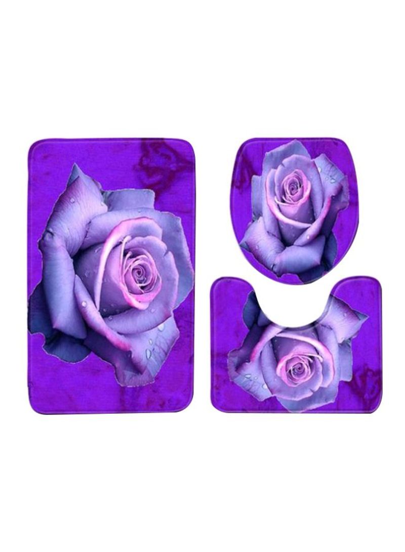 3-Piece Rose Printed Bathroom Set Purple/Pink/White S