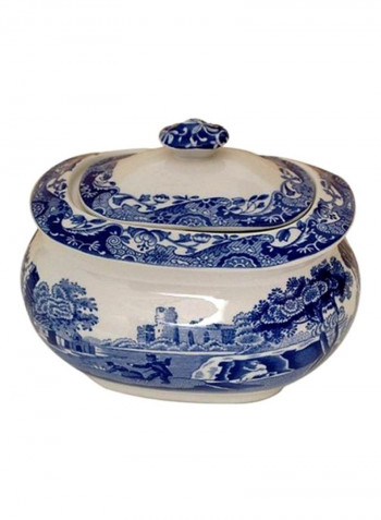 Sugar Bowl With Lid White/Blue 3.5x4.25inch
