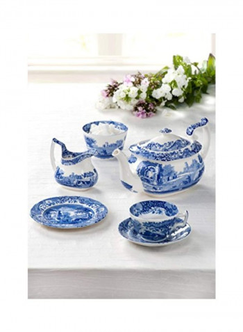 Sugar Bowl With Lid White/Blue 3.5x4.25inch