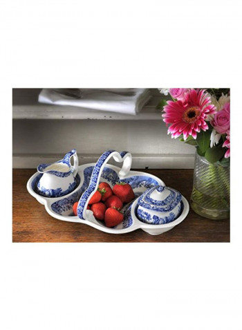Sugar Bowl With Lid White/Blue 3.5x4.25inch