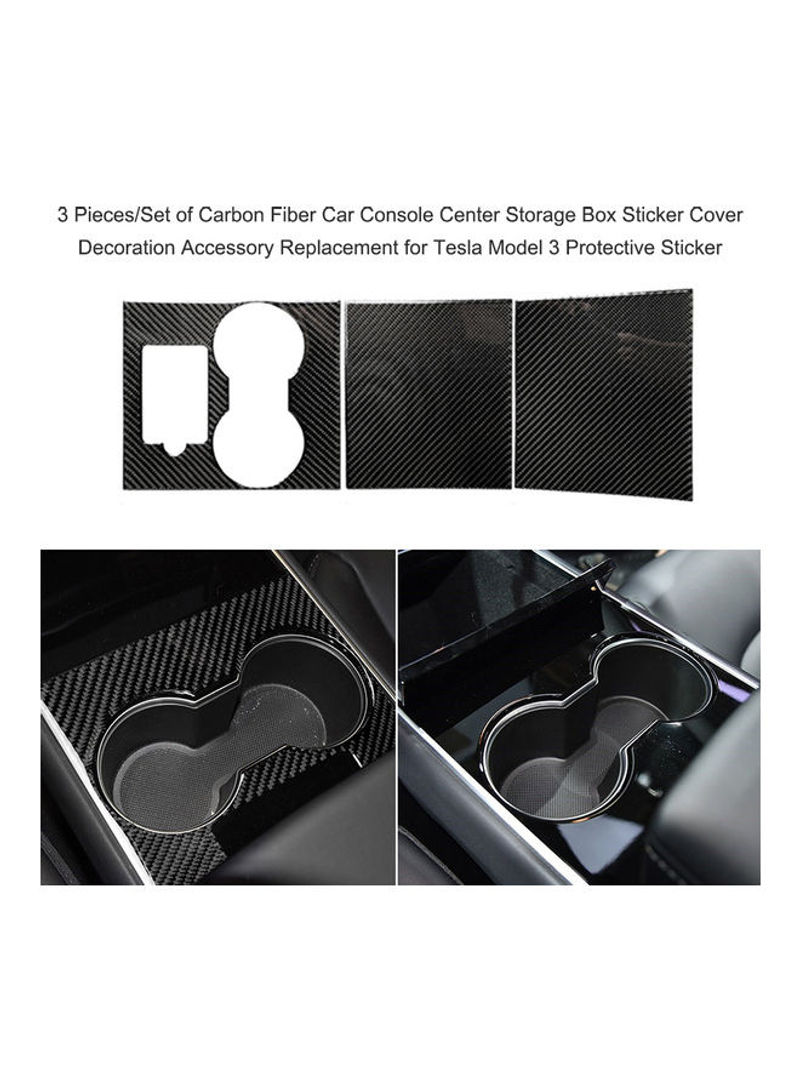 3-Piece Carbon Fiber Car Console Storage Box Sticker For Tesla Model 3