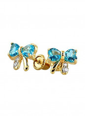 14 Karat Gold Cubic Zirconia Studded Ribbon Bow Stud Earrings