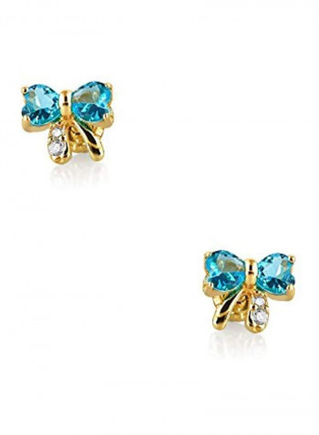 14 Karat Gold Cubic Zirconia Studded Ribbon Bow Stud Earrings