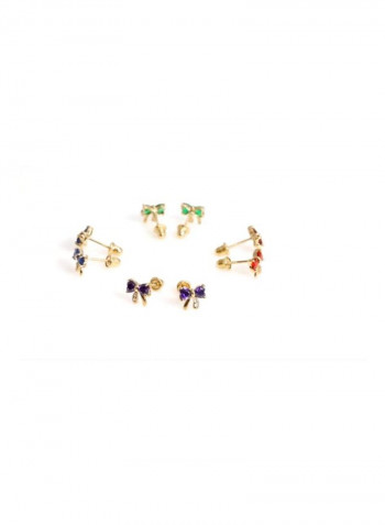 14 Karat Gold Cubic Zirconia Studded Ribbon Bow Stud Earrings