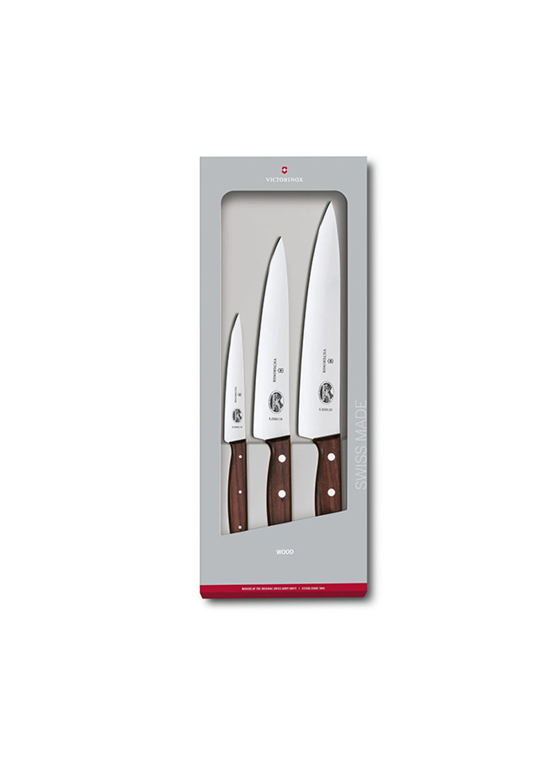 3-Piece Stainless Steel Knife Set Brown/Silver