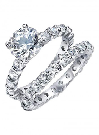925 Sterling Silver Cubic Zirconia Studded Engagement Ring Set