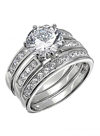 925 Sterling Silver Cubic Zirconia Studded Engagement Ring Silver/Clear