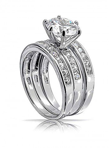 925 Sterling Silver Cubic Zirconia Studded Engagement Ring Silver/Clear