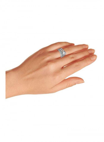 925 Sterling Silver Cubic Zirconia Studded Engagement Ring Silver/Clear
