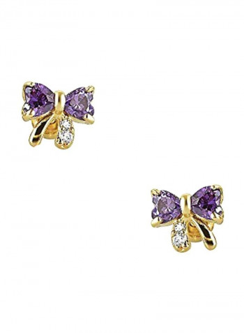 14Karat Gold Cubic Zirconia Studded Ribbon Bow Stud Earrings