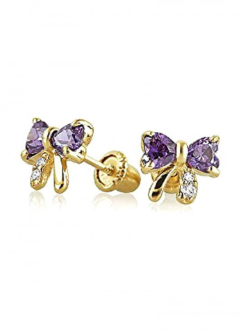 14Karat Gold Cubic Zirconia Studded Ribbon Bow Stud Earrings
