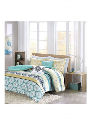 4-Piece Arissa Comforter Set Polyester Blue/White/Yellow Twin/Twin X-Large