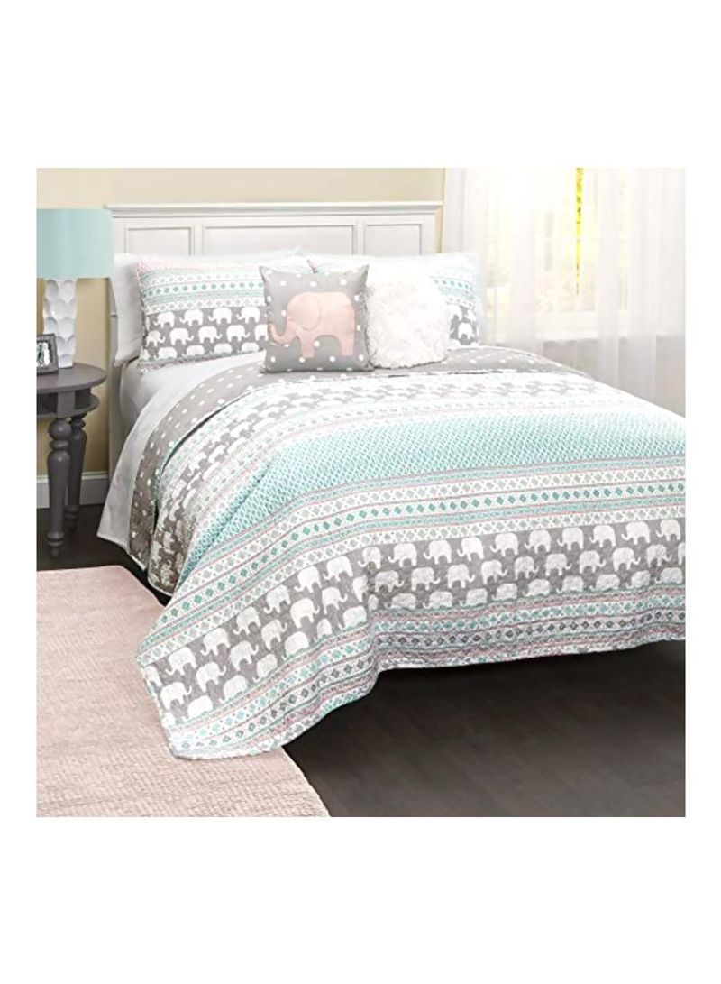 4-Piece Quilt Bedding Set Polyester Green/Grey/White Twin