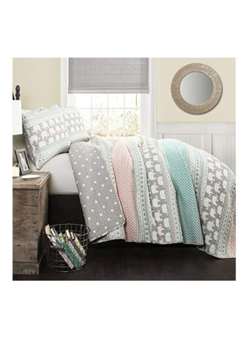 4-Piece Quilt Bedding Set Polyester Green/Grey/White Twin