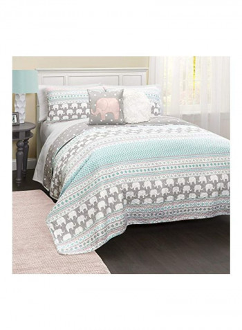 4-Piece Quilt Bedding Set Polyester Green/Grey/White Twin