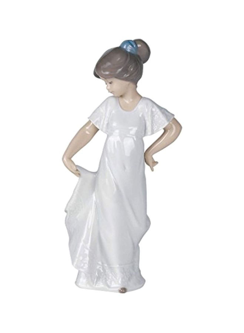 Girl Shaped Porcelain Figurine White/Beige/Blue 8.7inch