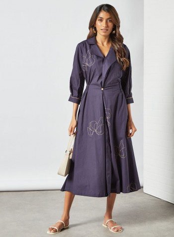 Contrast Print Dress Navy