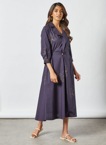 Contrast Print Dress Navy
