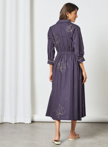 Contrast Print Dress Navy
