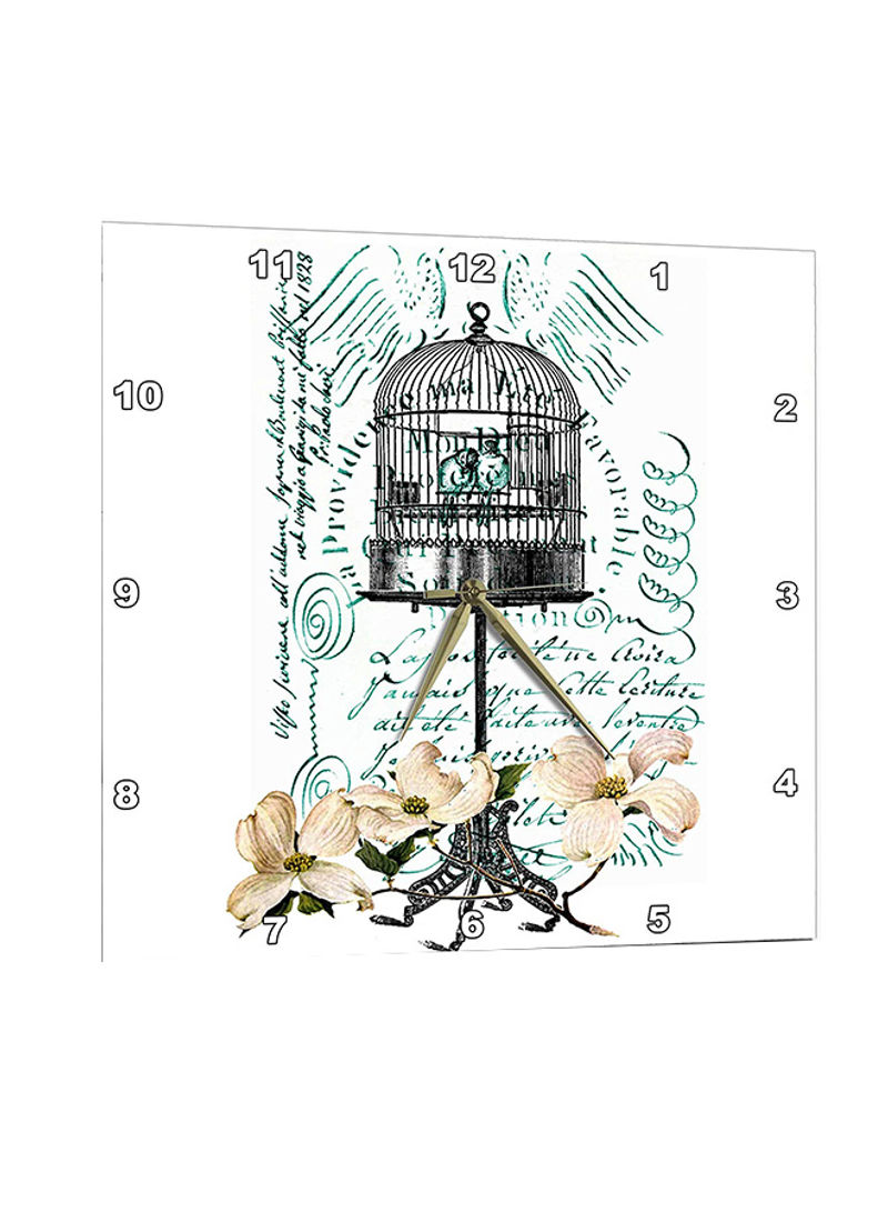 Flowers With Bird Cage Printed Wall Clock Multicolour 15 x 15inch