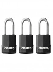 Set Of 3 Excell Covered Laminated Steel Padlocks Black 49millimeter
