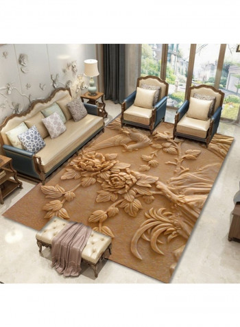 3D Flowers Pattern Rectangle Comfy Rug Brown 140 x 200cm