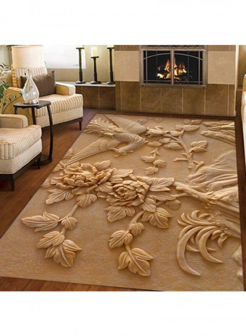 3D Flowers Pattern Rectangle Comfy Rug Brown 140 x 200cm